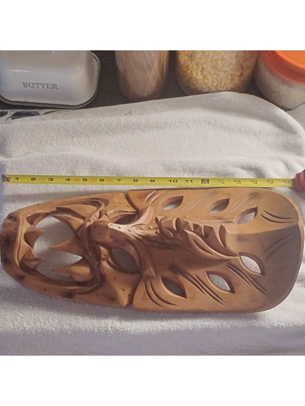 Small Hand Carved Wooden Decorative Mask Wall Hanging 17"
